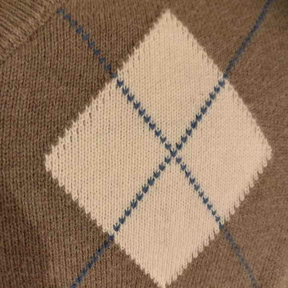 Tan, navy and cream color argyle style sweater. - Picture 2 of 5